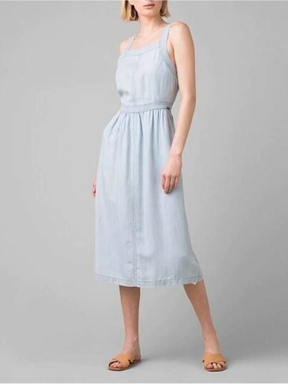 prAna Vintage Blue Sun Drifter Fit & Flare Chambray Midi Dress Size Medium
